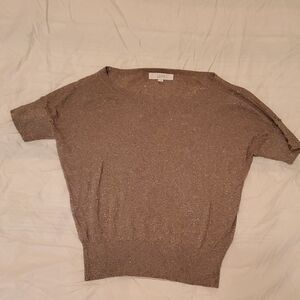 LOFT Taupe and Silver Short Sleeve Top